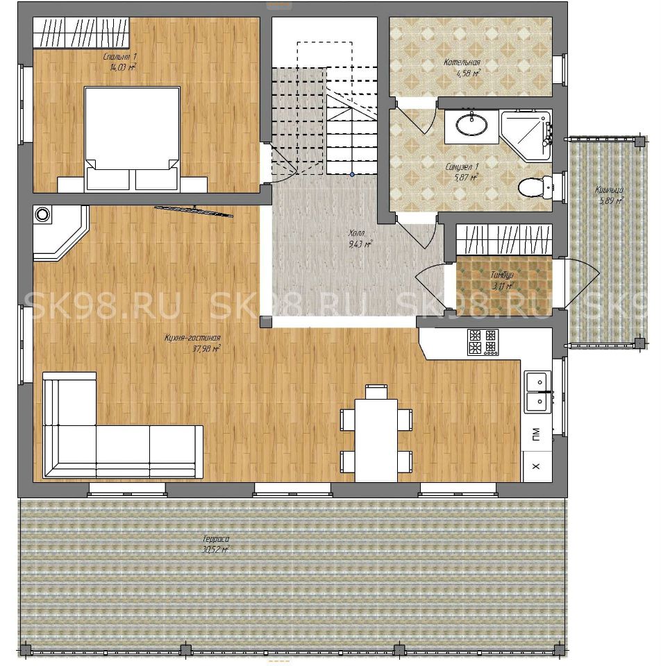 планировка дома с мансардой TWO 148