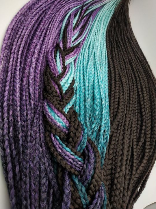 Микс коричневых, фиолетовых с сереневым и бирюзово - мятных кос.