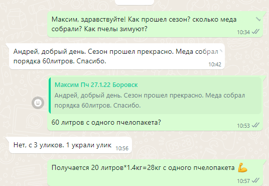 Максим, отзыв на пчелопакеты