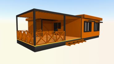 Проект просторного одноэтажного каркасного дома в стиле хай-тек с большой террасой, эргономичной планировкой и панорамным остеклением под ключ для семьи до четырёх человек "Уютные мысли".