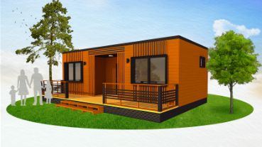 Проект компактного одноэтажного каркасного дома в стиле хай-тек с эргономичной планировкой и просторной террасой под ключ для двух человек "Охотник за тишиной".