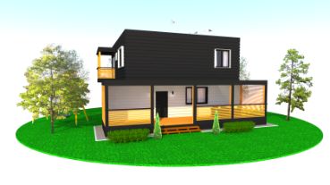 Проект просторного двухэтажного каркасного дома в стиле хай-тек с большой террасой и балконами, эргономичной планировкой и панорамным остеклением под ключ для семьи до восьми человек "Долгие беседы".