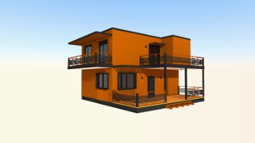 Проект просторного двухэтажного каркасного дома в стиле хай-тек с большой террасой и балконами, эргономичной планировкой и панорамным остеклением под ключ для семьи до шести человек "Счастливый сон".