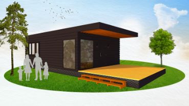 Проект вместительного одноэтажного каркасного дома в стиле хай-тек, эргономичной планировкой и панорамным остеклением под ключ для двух человек "2 сердца".