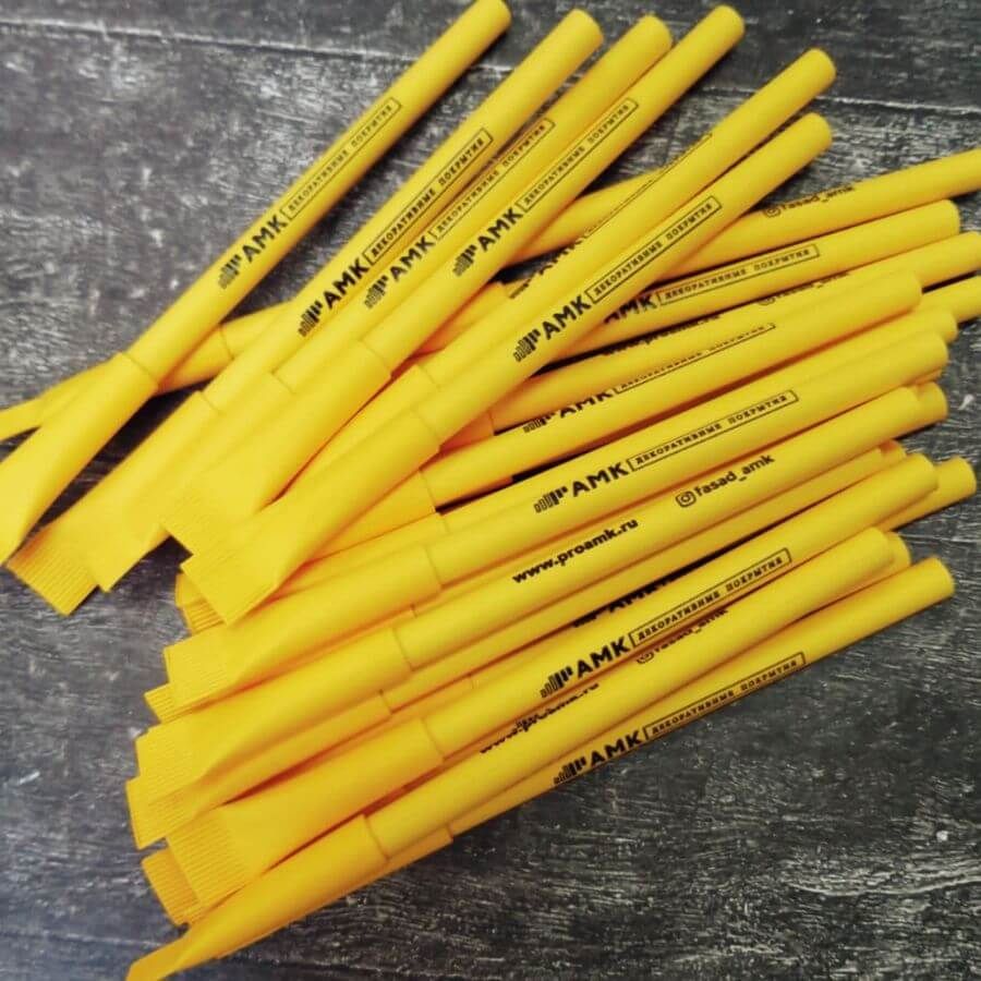 Бумажные эко ручки желтые с нане6сением логотипа