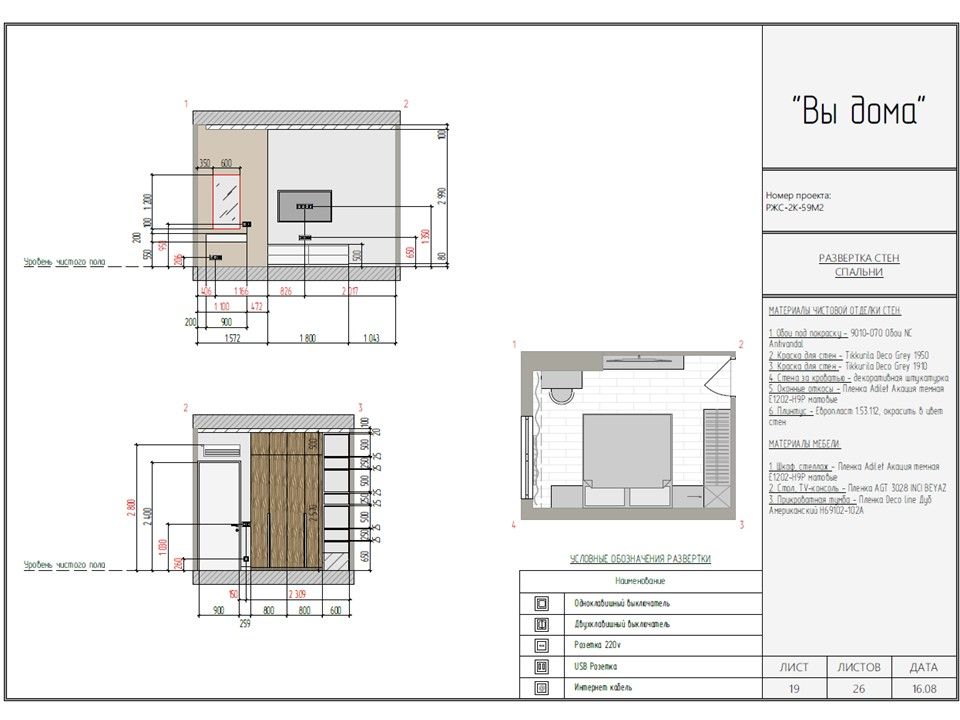 РАЗВЕРТКА СТЕН СПАЛЬНИ