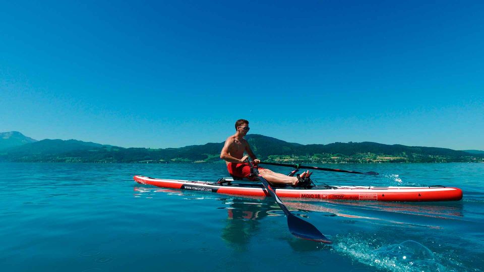 Академическая гребля на доске. Гребная система RowMotion® на лодке Airdeck MOJO ROWonAIR® - оборудование для академической гребли на надувных досках, SUP, каяках, байдарках, каноэ и гребных лодках совместимо с большинством бордов Stand Up Paddle