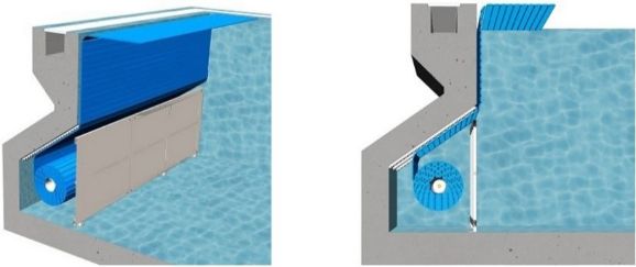 Подводное размещение вала в донной боковой нише бассейна
