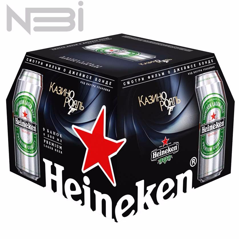 Разработка дизайна промо упаковки в стиле Джеймс Бонд «Казино Рояль» на 9 банок Heineken по 500 миллилитров. Брендинговое агентство НБИ. 