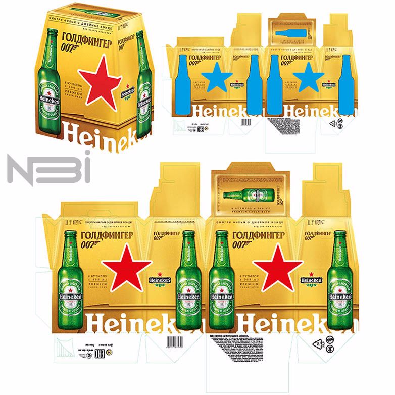 Гифт пак, Голдфингер 007, на 6 бутылок по 500мл. Разработка дизайна упаковки Heineken. Брендинговое агентство НБИ.