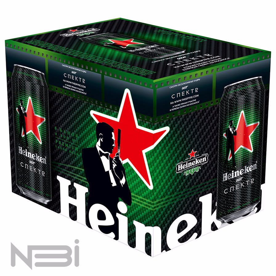 Дизайн упаковки «Спектр 007», на 6 банок по 500мл Heineken. Брендинговое агентство НБИ.