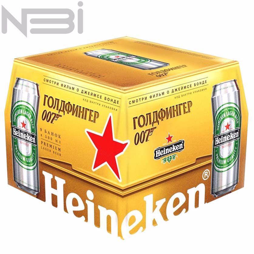 Подарочная упаковка на 9 банок Heineken по 500мл, Джеймс Бонд «Голдфингер». Упаковка на 9 банок по 500мл, «Голдфингер». Креативное агентство НБИ.