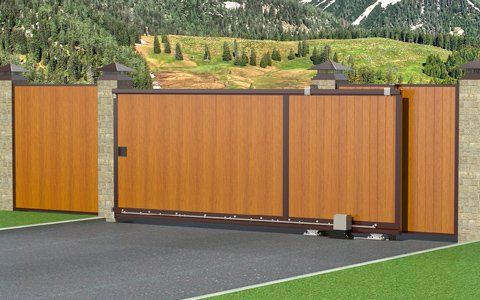 Откатные уличные ворота в алюминиевой раме