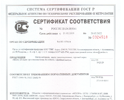Сертификат добровольной сертификации АККОРА