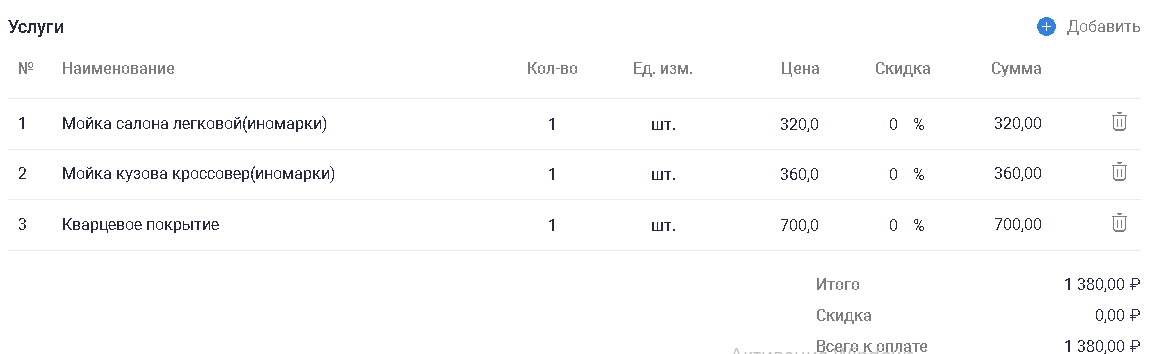 Выбор услуг для автомойки