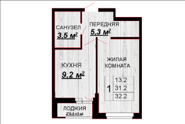 1 комнатная квартира 32,2 м
