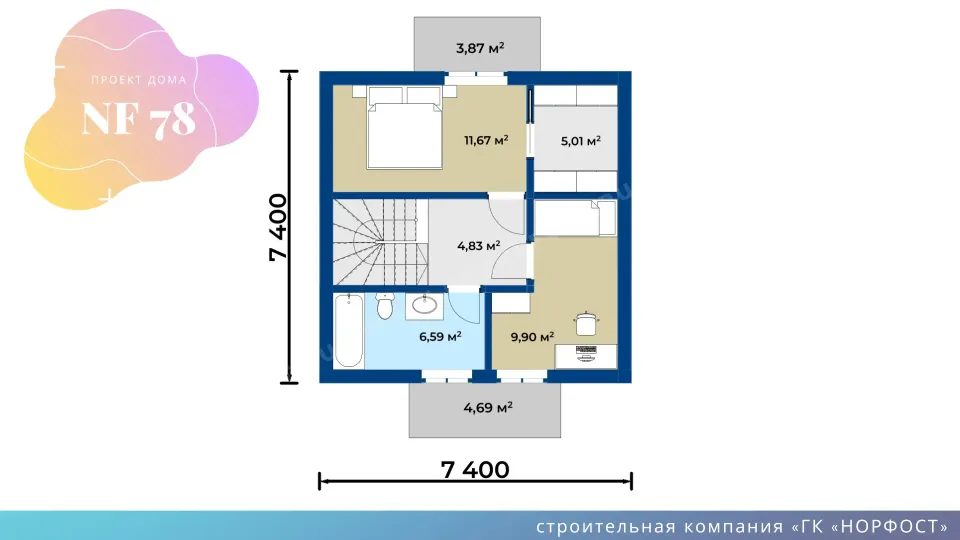 NF 78 - проект дома 7 на 7 с мансардой