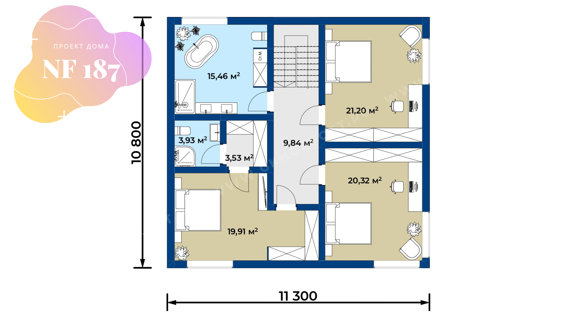 NF 187 - проект дома 11 на 11 метров, двухэтажный
