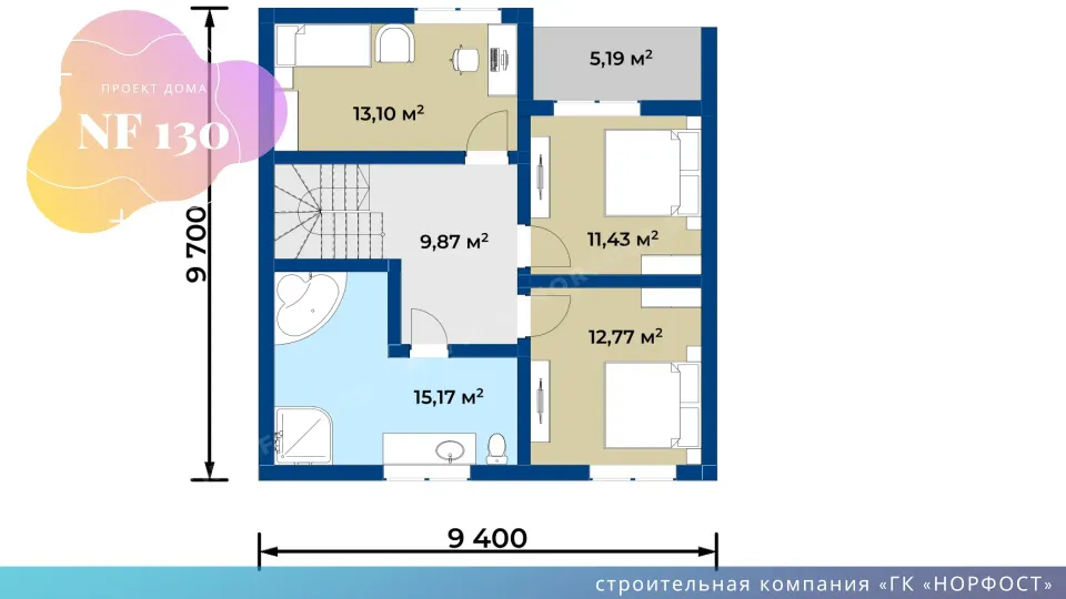 NF 130 - проект дома 9 на 9 метров с мансардой