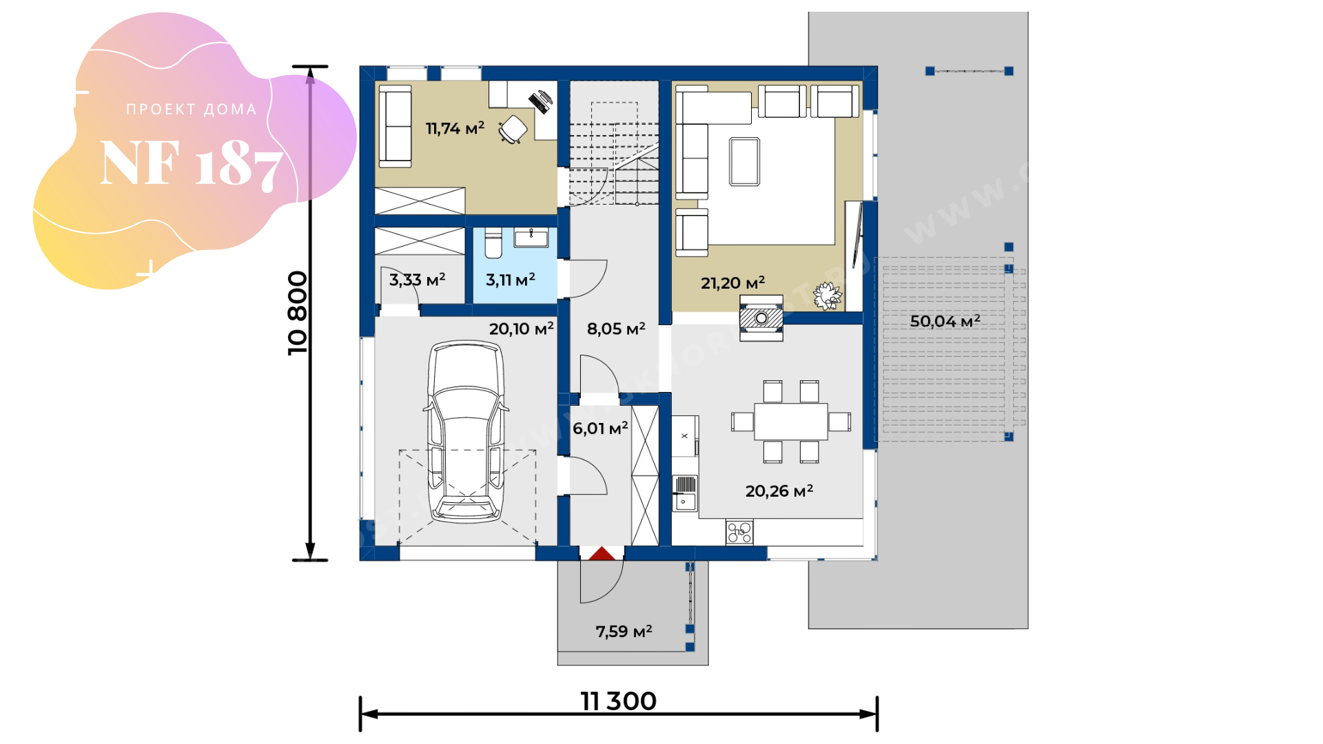 NF 187 - проект дома 11 на 11 метров, двухэтажный