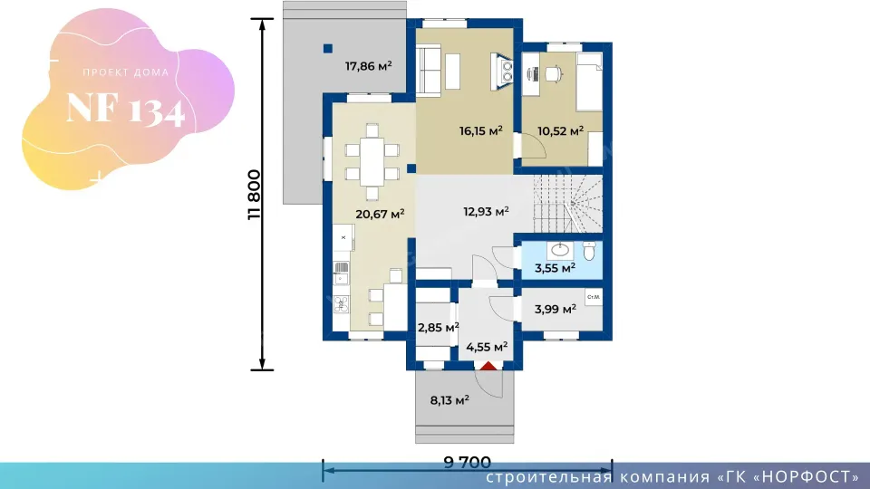 NF 134 - классический проект дома с мансардой 10 на 12 метров