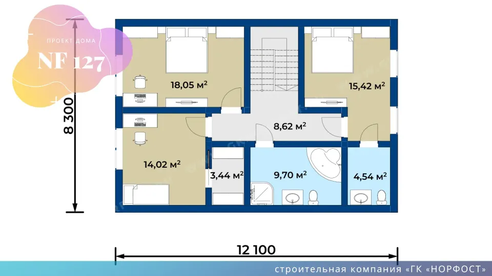 NF 127 - проект двухэтажного дома 8 на 12 метров