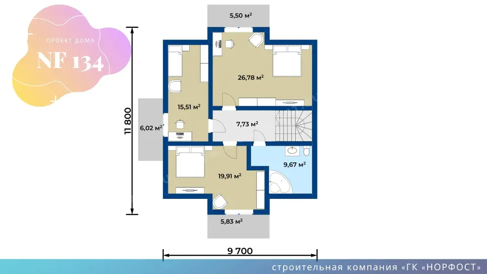 NF 134 - классический проект дома с мансардой 10 на 12 метров