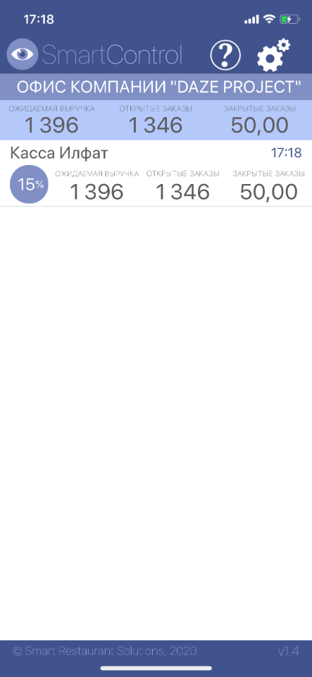 SmartControl. Выручка по официантам и типам оплаты