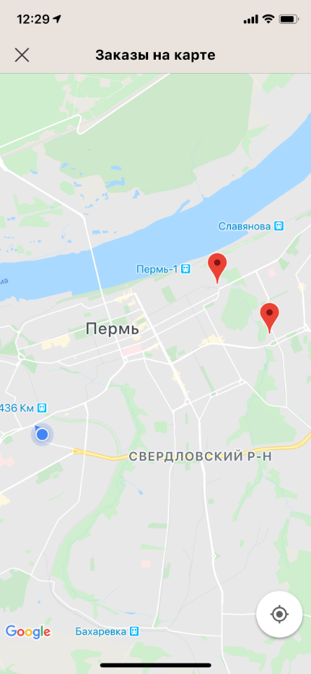 iikoDriver. Карта. Заказы 2шт