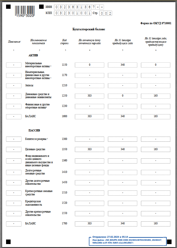 бухгалтерский баланс 2023 Цифровой ветер