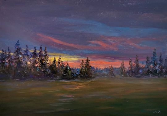 Вечер в поле. По этюду с натуры. Арбонье.