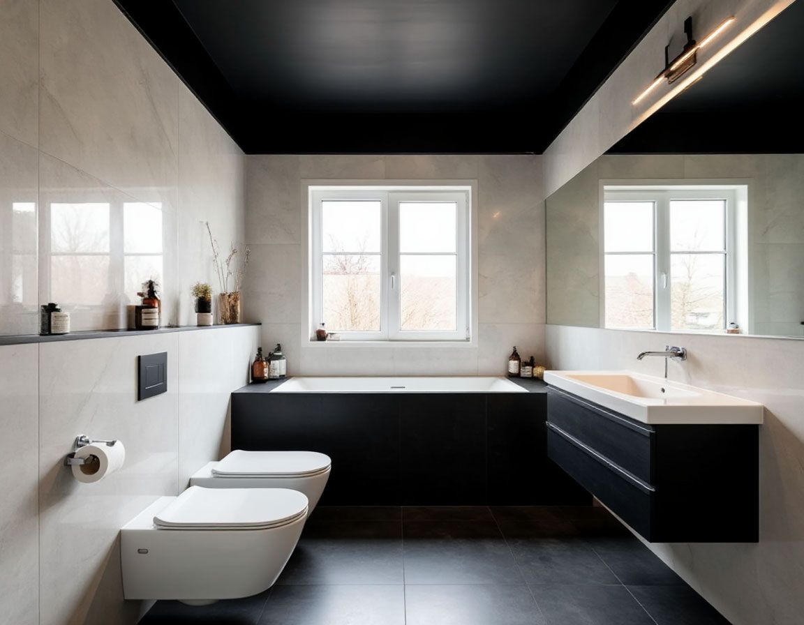 Натяжной потолок в туалете