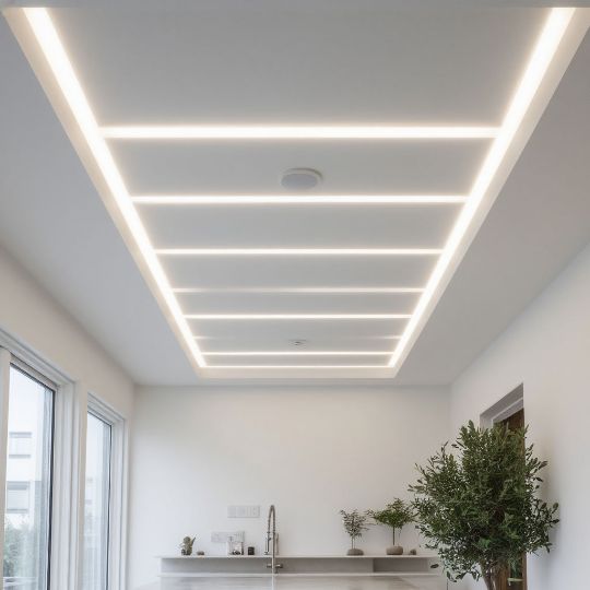 Натяжной потолок со световыми линиями