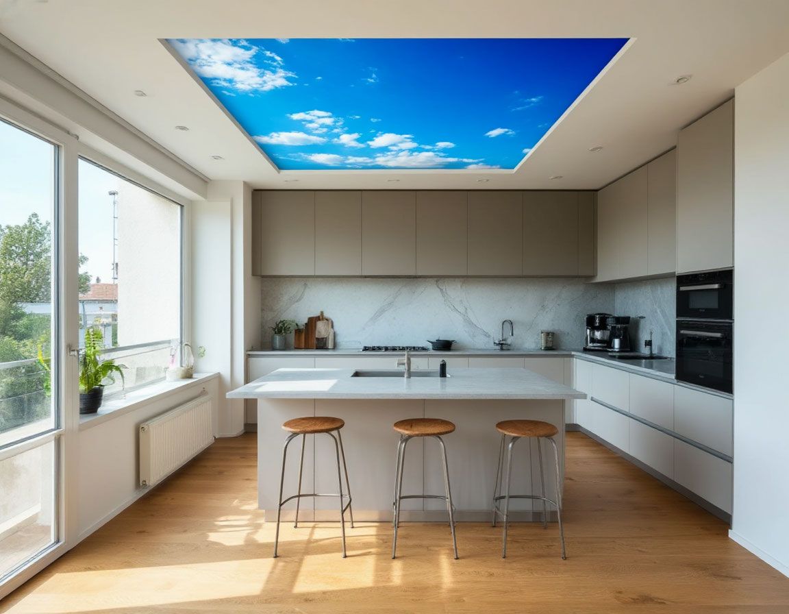 Натяжной потолок в кухне