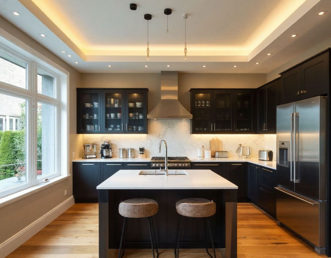 Натяжной потолок в кухне