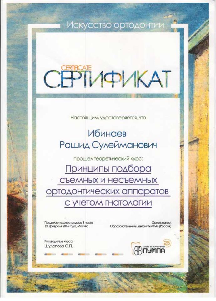 Ибинаев Рашид Сулейманович сертификаты