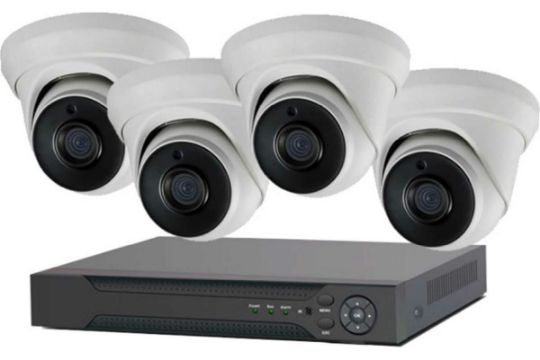Готовый для установки комплект видеонаблюдения для офиса или дома с жестким диском, состоящий из двух всепогодных AHD видеокамер, двух купольных AHD видеокамер внутренней установки и 4-канального AHD видеорегистратора.