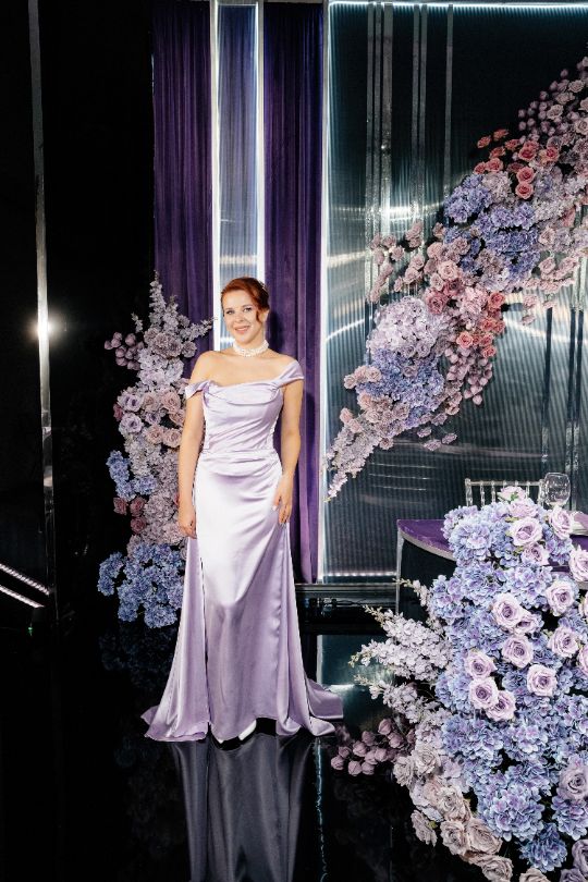 оформление банкетного зала, свадьба в сиреневой палитре, свадьба в Ривьере, студия декора КинАрт Белгород