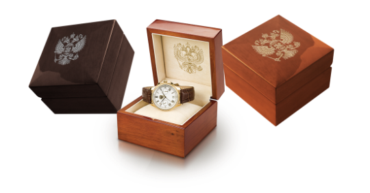 Шпонированный подарочный футляр для наручных часов с логотипом компании и символикой на заказ