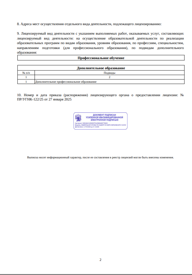 Лицензия стр. 2 УЦ Профаттестатгрупп