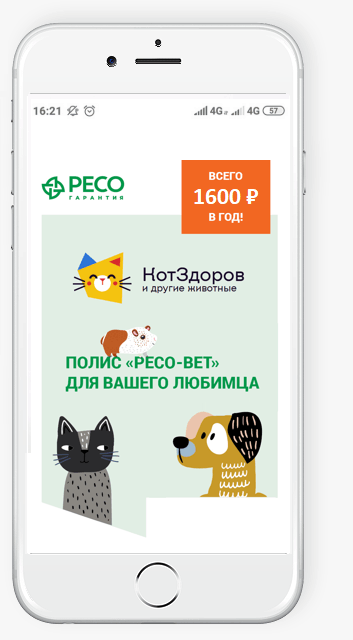 Полис РЕСО-Вет на телефоне
