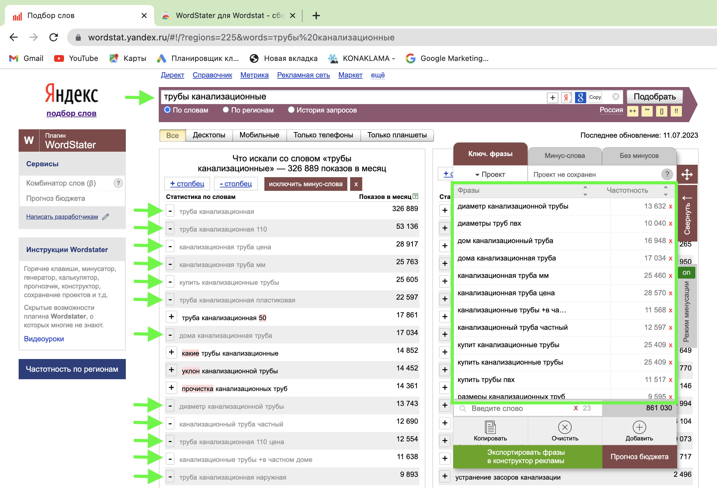 Подбор ключевых слов в Яндекс Wordstat