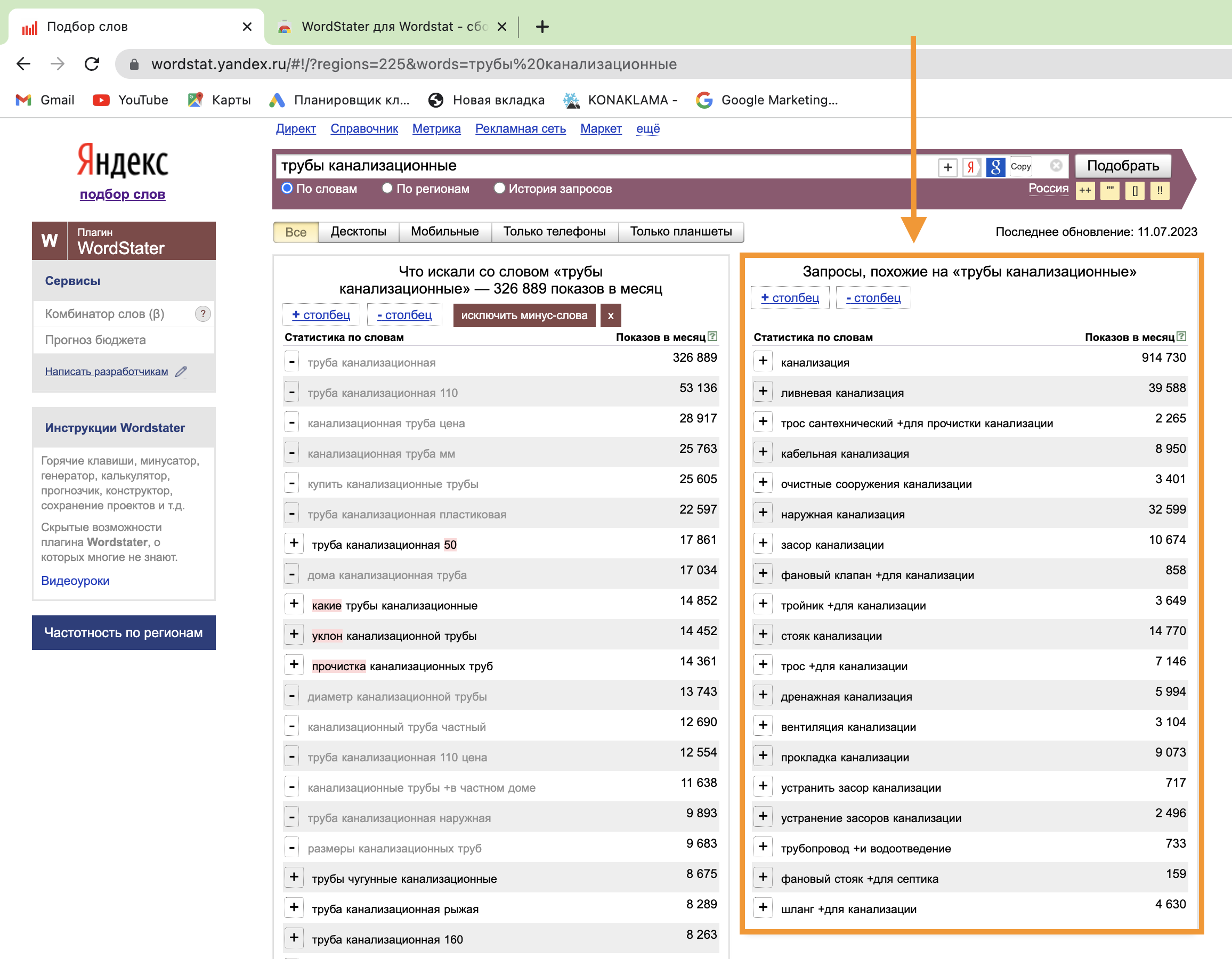 Подбор ключевых слов в Яндекс Wordstat
