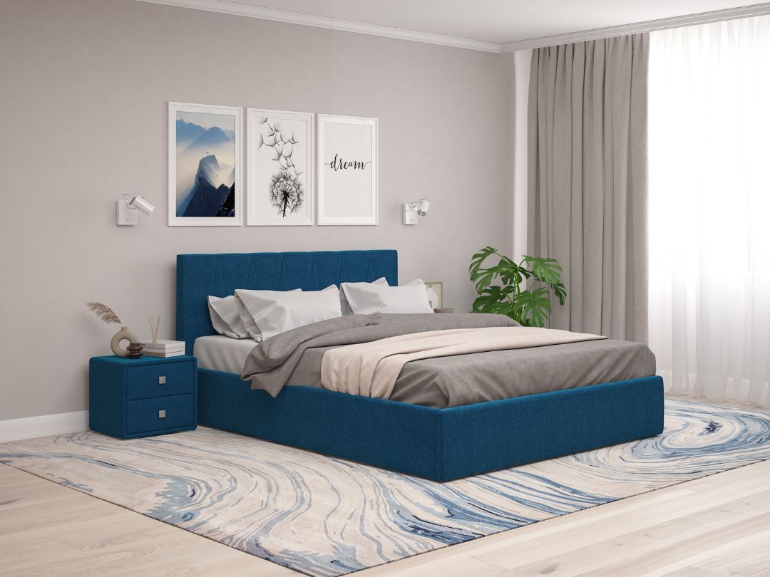 Кровать синяя с тумбами