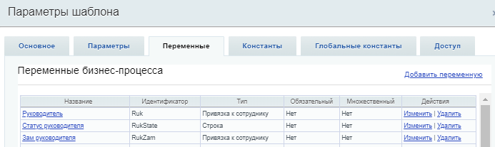 Переменные в бизнес-процессе