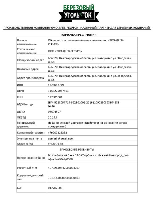 КАРТОЧКА ПРЕДПРИЯТИЯ