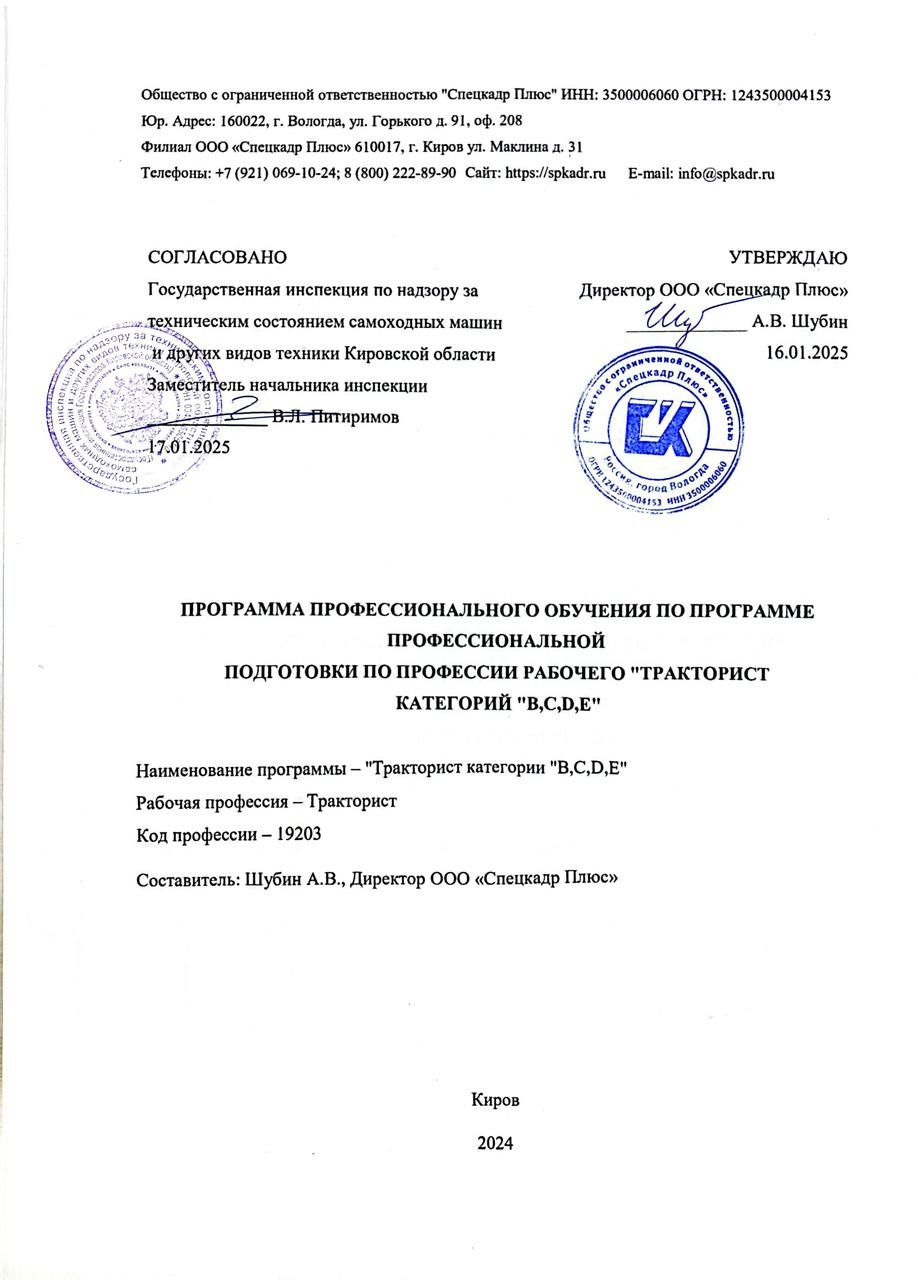 Согласованные программы с инспекцией Гостехнадзора Кировской области