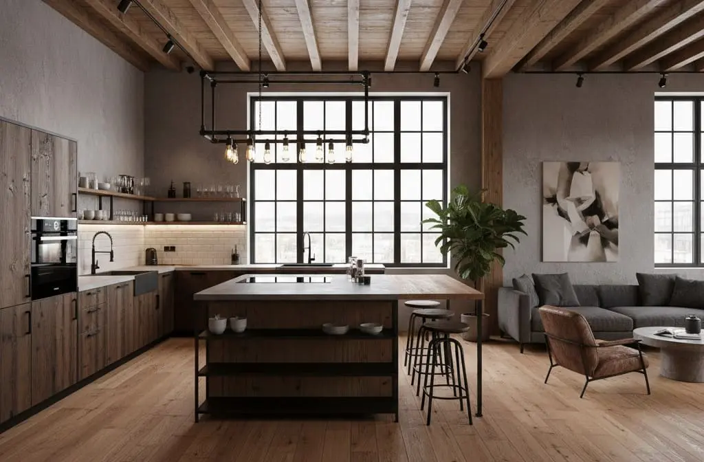 Кухня-гостиная на заказ с островом 18 м²