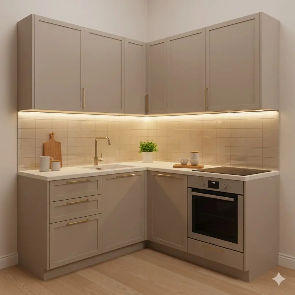 Бежевая угловая кухня на заказ 6 м²