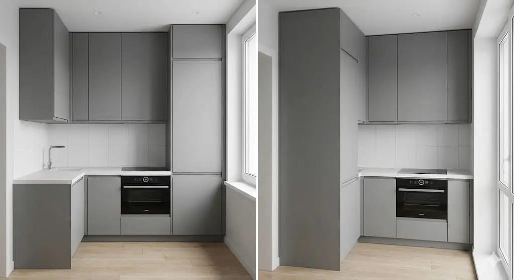 Угловая кухня на заказ с пеналом 7,2 м²